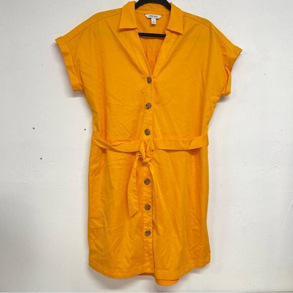 Nine West Marigold Orange Short Sleeve Shirt Dress Womens M Belted Summer Casual - Picture 1 of 10